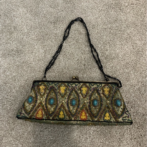 CEM Handbags - CEM handmade beaded blue and green optional crossbody clutch